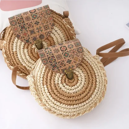 Round Straw Woven Summer Beach Bag - Image 4