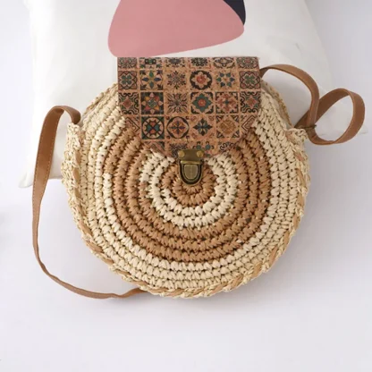 Round Straw Woven Summer Beach Bag - Image 5