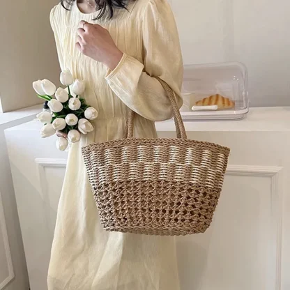 Spacious Retro Basket Handbag Beach Tote Bag - Image 5