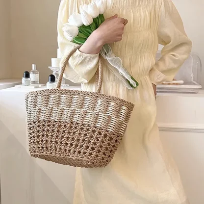 Spacious Retro Basket Handbag Beach Tote Bag