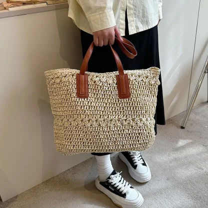 Spacious Weave Shoulder Beach Tote Bag - Image 3