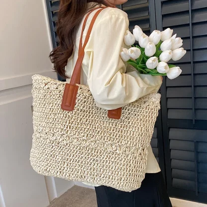 Spacious Weave Shoulder Beach Tote Bag