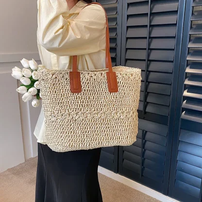 Spacious Weave Shoulder Beach Tote Bag - Image 6