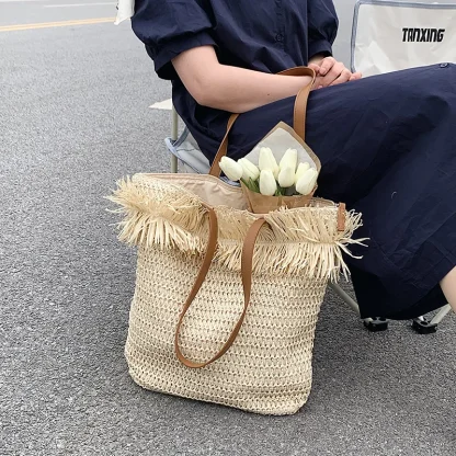 Large Straw Beach Tote Bag - Image 4