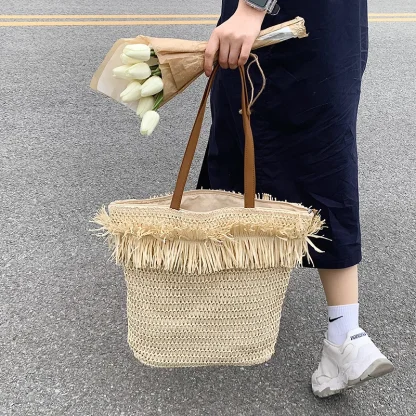 Large Straw Beach Tote Bag - Image 5