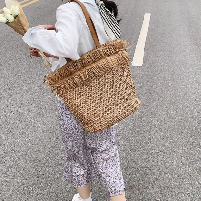 Large Straw Beach Tote Bag