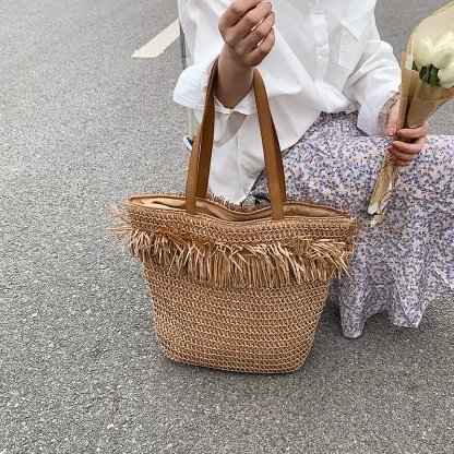 Large Straw Beach Tote Bag - Image 6