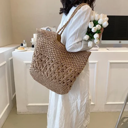 Travel Large Capacity Straw Beach Bag - Image 3