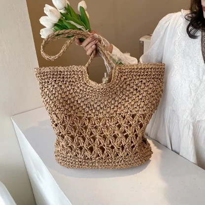 Travel Large Capacity Straw Beach Bag - Image 5