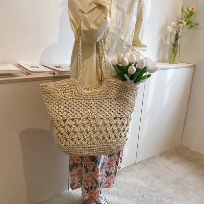 Travel Large Capacity Straw Beach Bag - Image 6