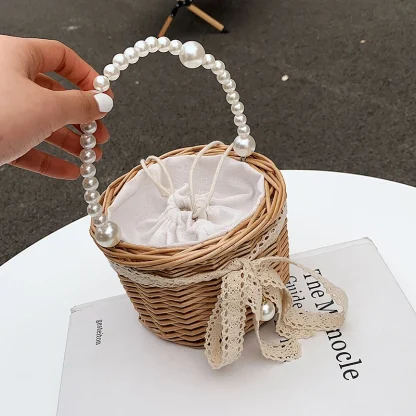 Portable Pearl-Like Handle Beach Bag - Image 4