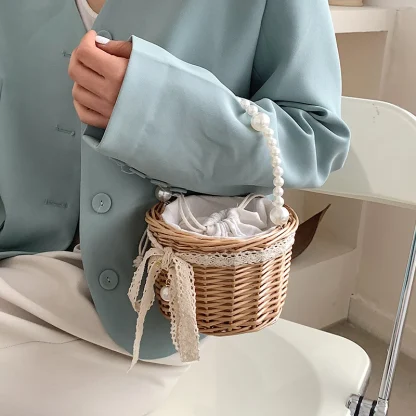 Portable Pearl-Like Handle Beach Bag - Image 5