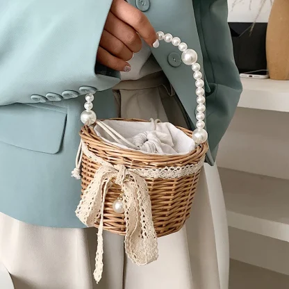 Portable Pearl-Like Handle Beach Bag