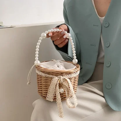 Portable Pearl-Like Handle Beach Bag - Image 6
