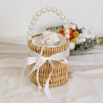 Pearl-Like Chain Straw Woven Beach Bag - Image 4