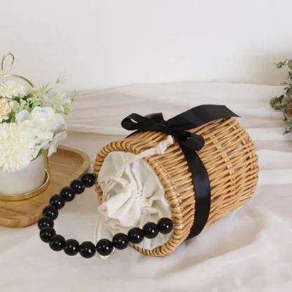 Pearl-Like Chain Straw Woven Beach Bag - Image 5