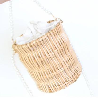 Pearl-Like Chain Straw Woven Beach Bag - Image 6