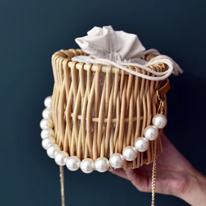 Chic Chain Crossbody Rattan Beach Bag - Image 2