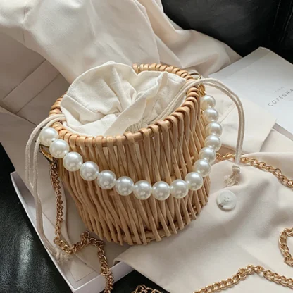 Chic Chain Crossbody Rattan Beach Bag - Image 3