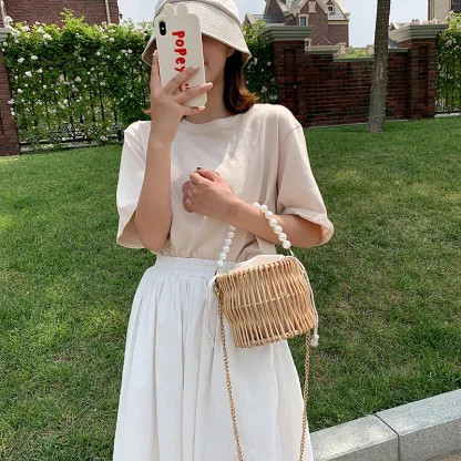 Chic Chain Crossbody Rattan Beach Bag - Image 5