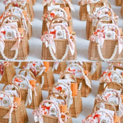 Basket Pearl-Like Handle Beach Bag - Image 3