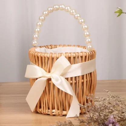 Basket Pearl-Like Handle Beach Bag