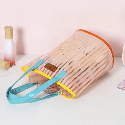 Stripe Large Waterproof Clear Beach Makeup Bag - Image 5