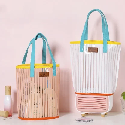 Stripe Large Waterproof Clear Beach Makeup Bag - Image 2