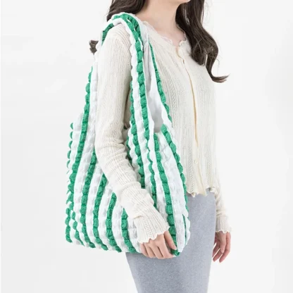 Striped Pleated Bubble Beach Bag - Image 3