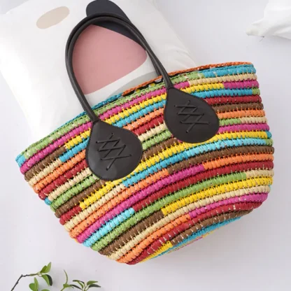 Rainbow Straw Tote Beach Bag - Image 2