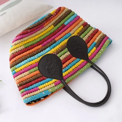 Rainbow Straw Tote Beach Bag - Image 4
