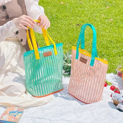 Stripe Large Waterproof Clear Beach Makeup Bag - Image 4