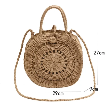Circular Straw Crossbody Beach Bag - Image 7