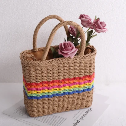 Rainbow Woven Summer Beach Bag