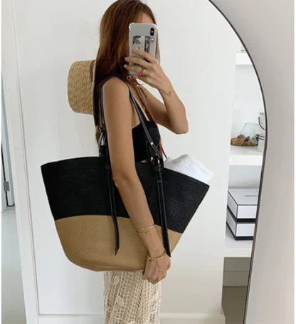 Color-Matching Woven Beach Tote Bag