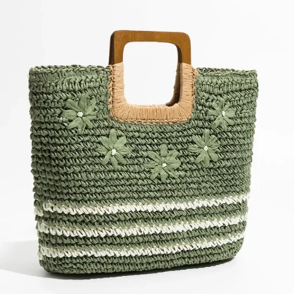 Square Striped Flower Beach Bag