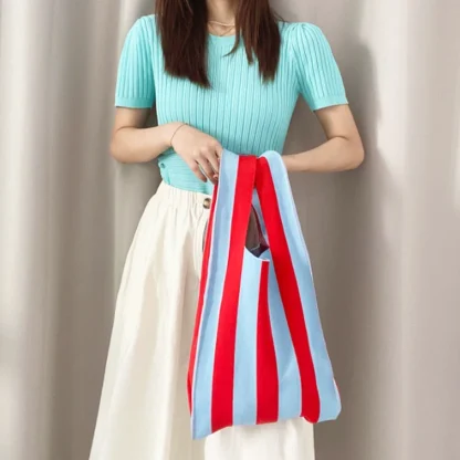 Knitted Stripe Pleated Beach Bag - Image 2