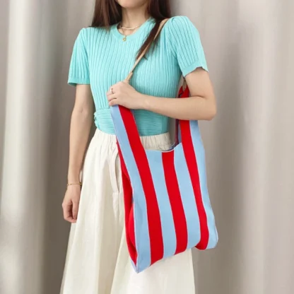 Knitted Stripe Pleated Beach Bag