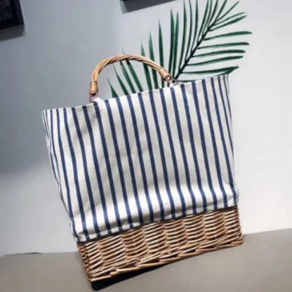 Striped Rattan Splicing Beach Bag - Image 5