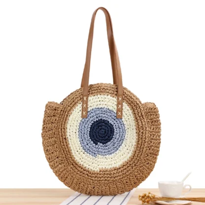 Straw Shoulder Round Beach Bag - Image 4