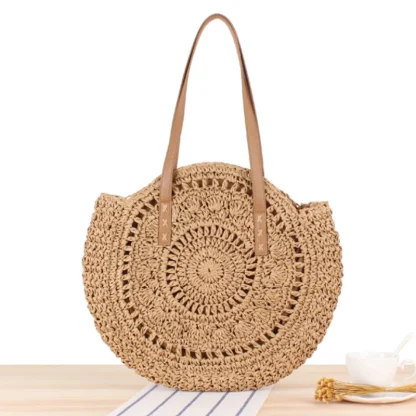 Straw Shoulder Round Beach Bag - Image 5