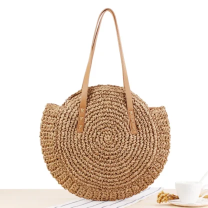 Straw Shoulder Round Beach Bag - Image 6