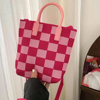 Chic Checkered Beach Bag - Image 3