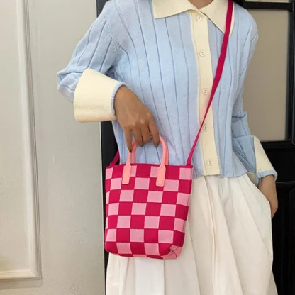 Chic Checkered Beach Bag - Image 6