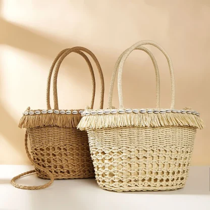 Tropical Tassel Straw Beach Bag - Image 2