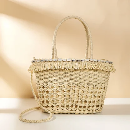 Tropical Tassel Straw Beach Bag - Image 3