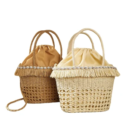 Tropical Tassel Straw Beach Bag - Image 4