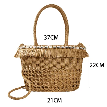 Tropical Tassel Straw Beach Bag - Image 7