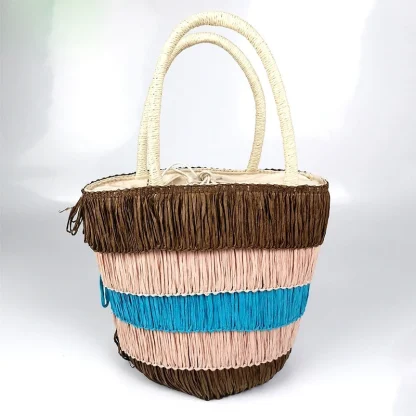 Colored Tassel Straw Beach Bag - Image 2