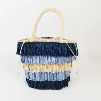 Colored Tassel Straw Beach Bag - Image 3